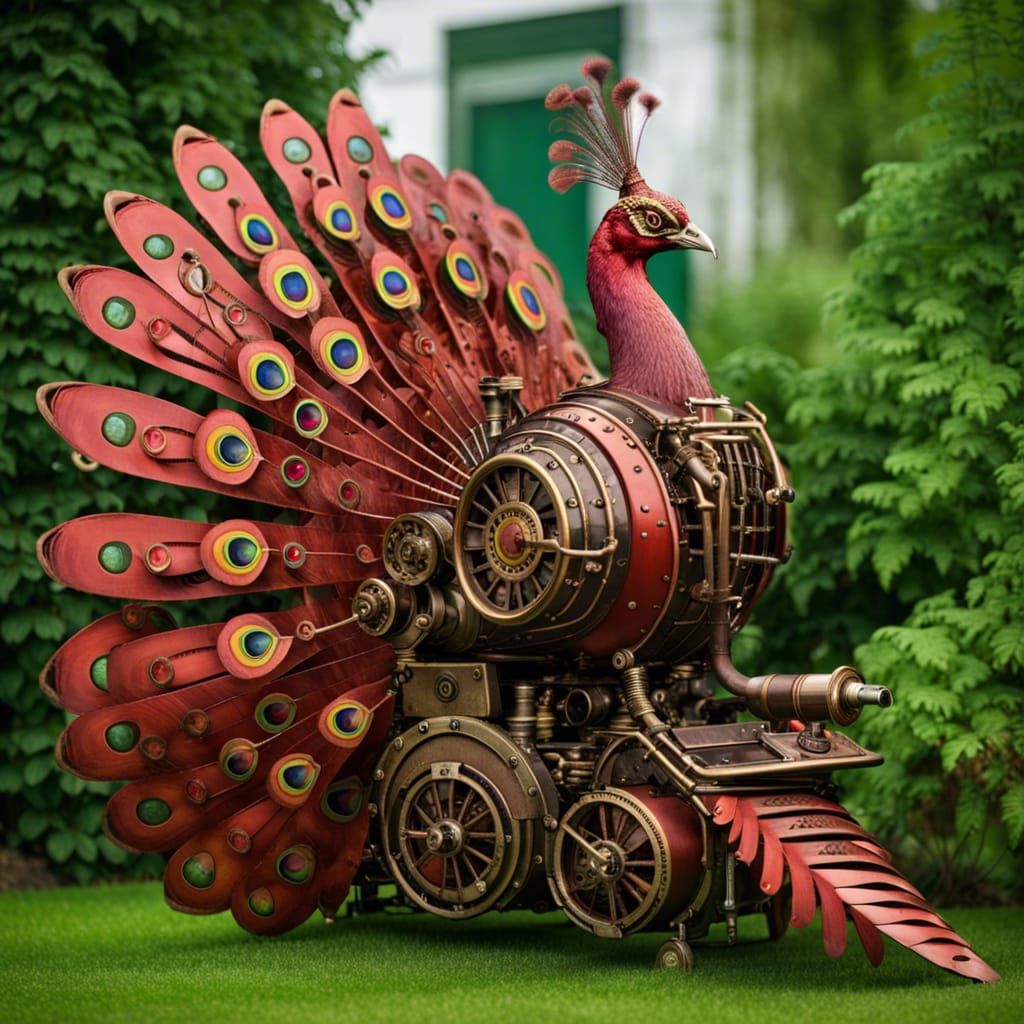 Steampunk Red Peacock