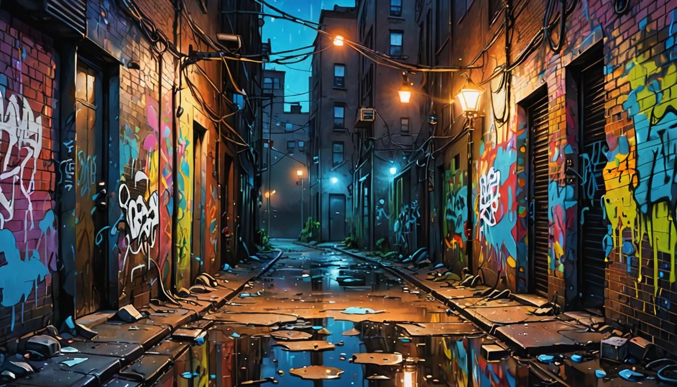 Cable in Abandoned Alleyway Graffiti Art