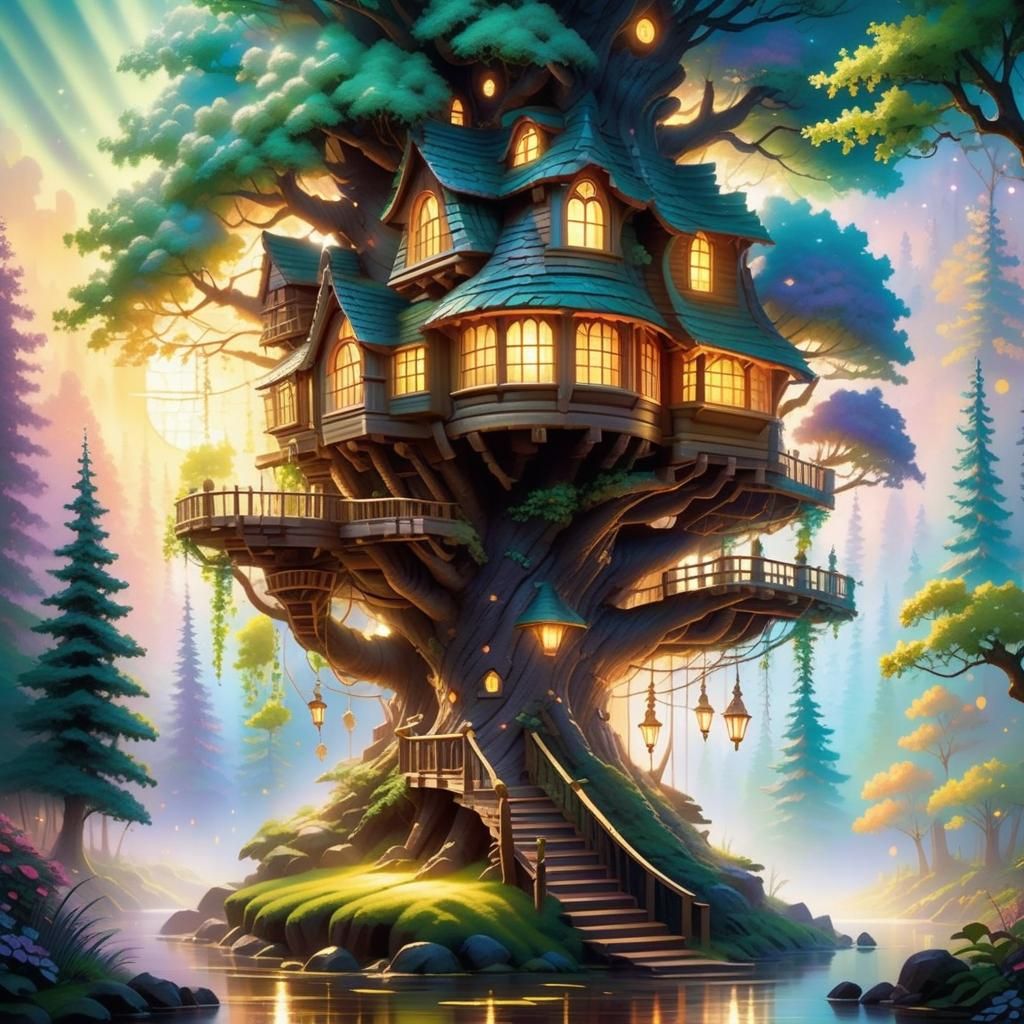 Magical Walking Treehouse in Ethereal 3D Art