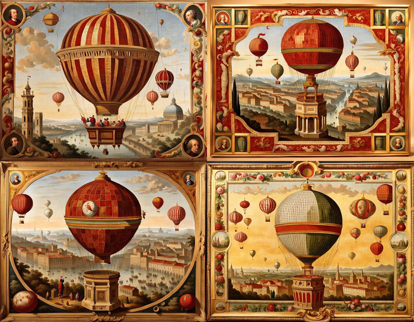 Meat Hot Air Balloon in 18th Century Mosaic Style