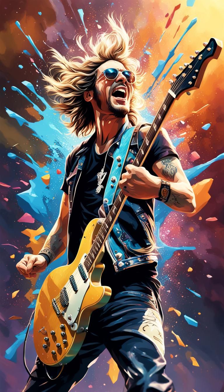 Hyperrealistic Rock and Roll Portrait in Splash Art Style