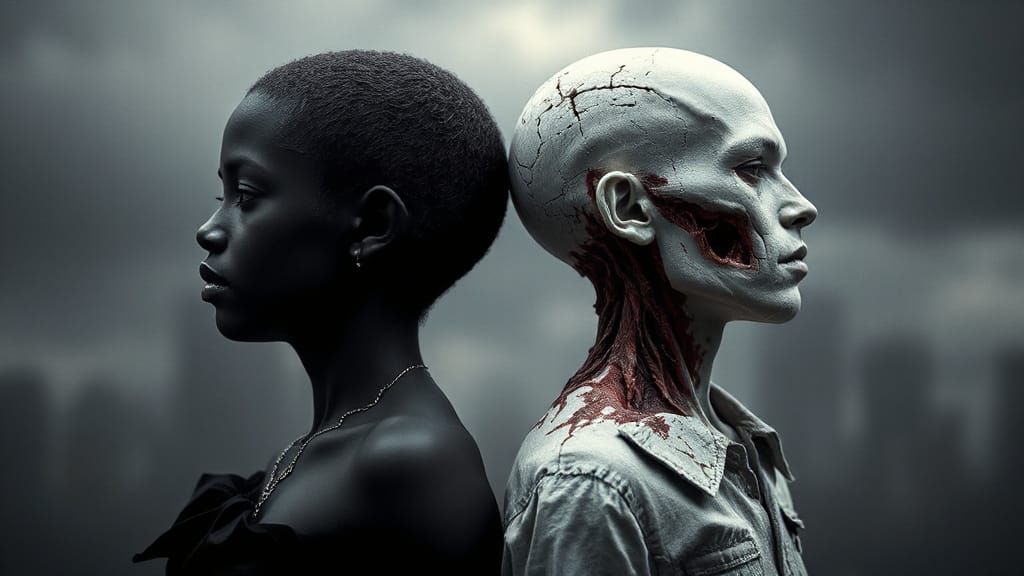 Supermodel and Zombie in Hyperrealistic Style