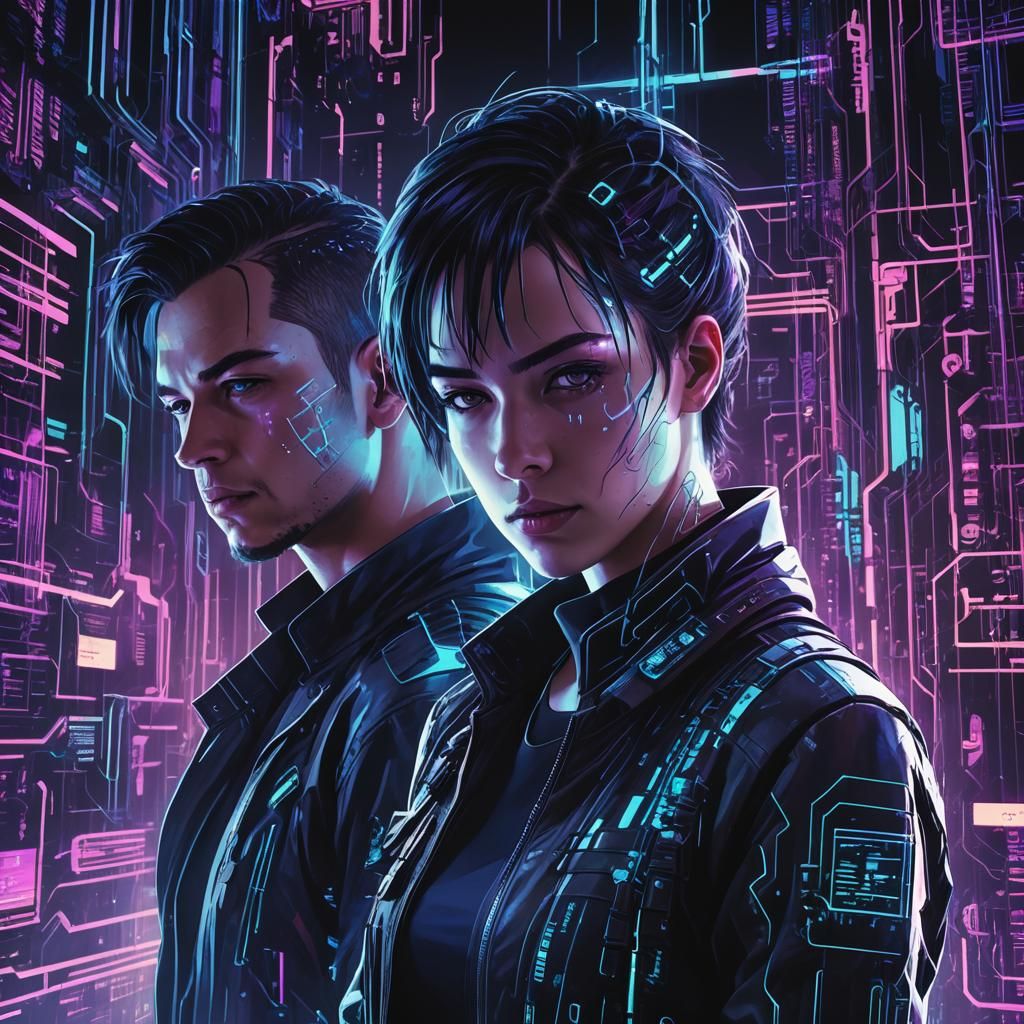 Cyberpunk Programmer and Futuristic Version in Digital Art