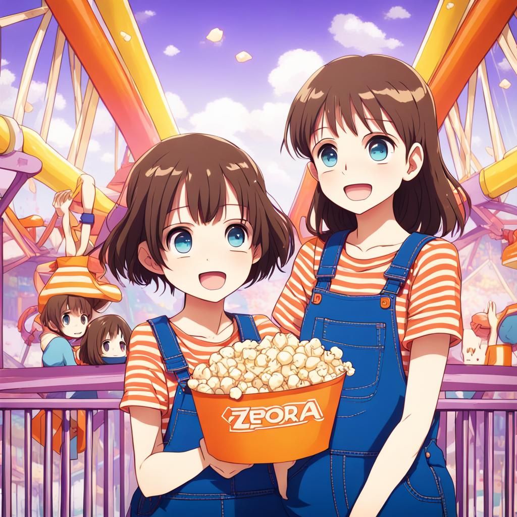Sisters at Amusement Park in Anime Style