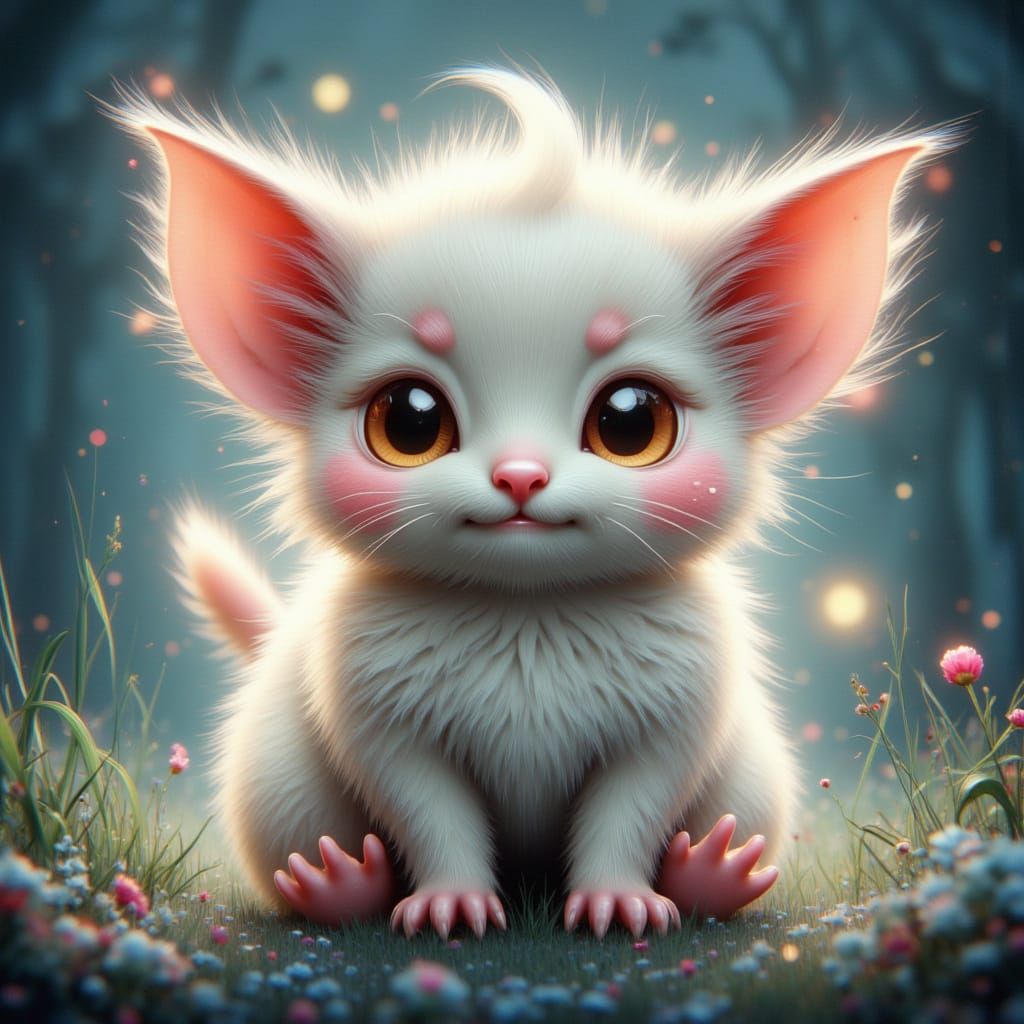 Whimsical Imp with Fluffy Fur in Moonlight