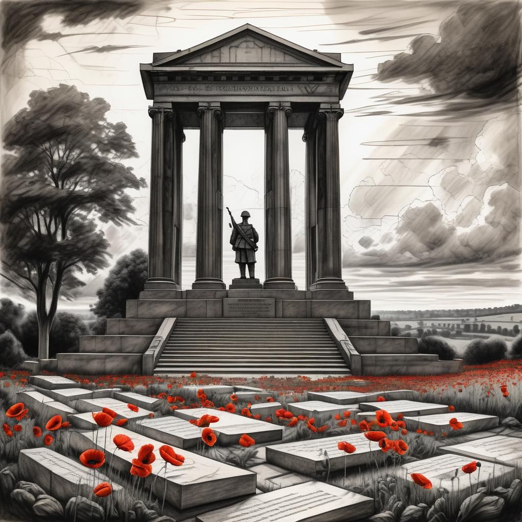 Solemn Remembrance in Ruin: A Charcoal Tribute to the Fallen