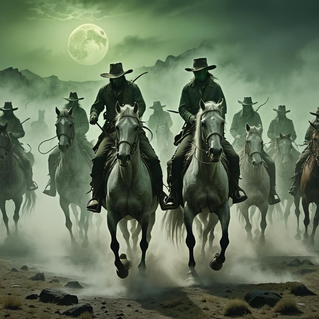 Eerie Western Horsemen in Surrealist Style
