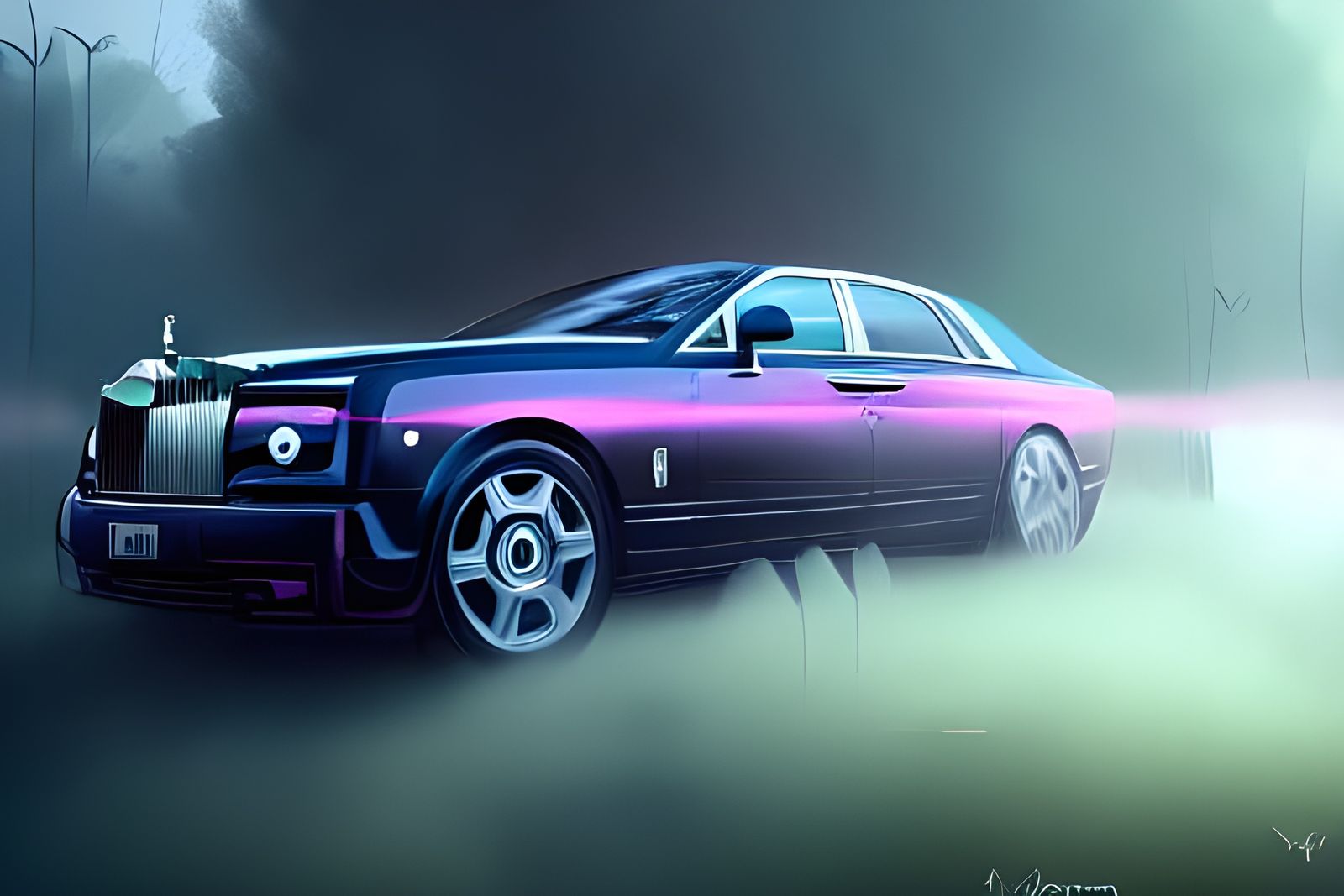 Rolls Royce in Smoky Green Atmosphere: Digital Art
