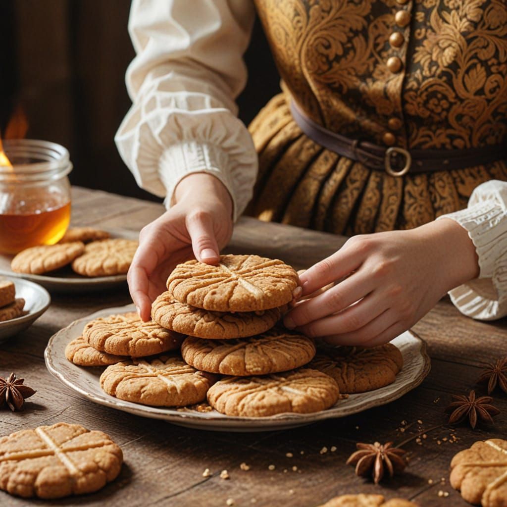 Medieval Honey Cookies Held in Warm Light