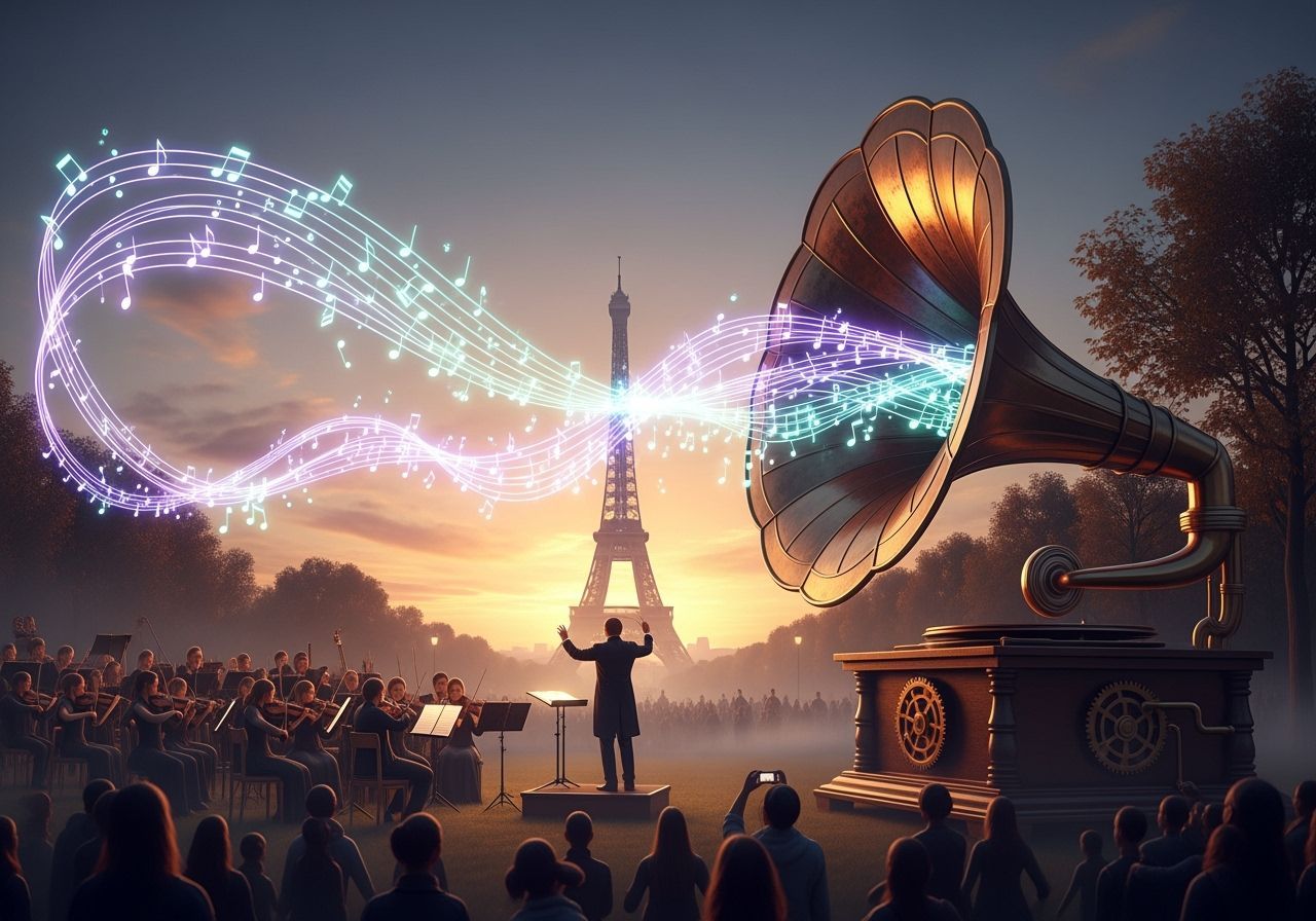 Steampunk Gramophone Joins Parisian Orchestra at Sunset