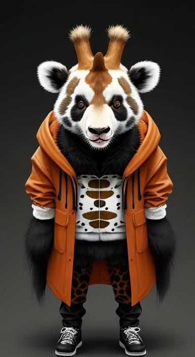 Surreal Panda Bear and Giraffe Hybrid Fusion