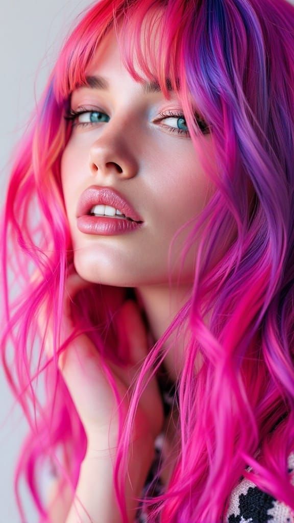 Vibrant Woman with Rainbow Hair Glows as Living Art