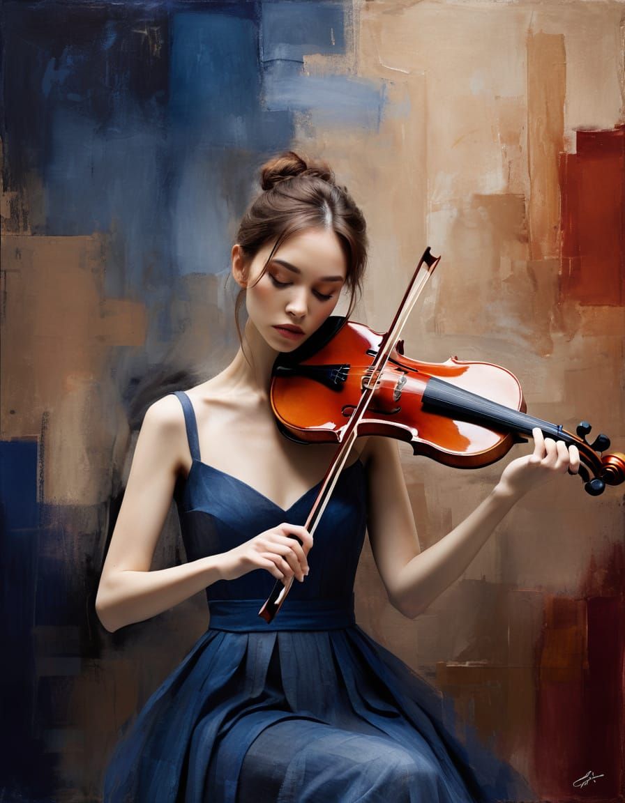 Melancholy Violinist in Expressive Impressionistic Realism
