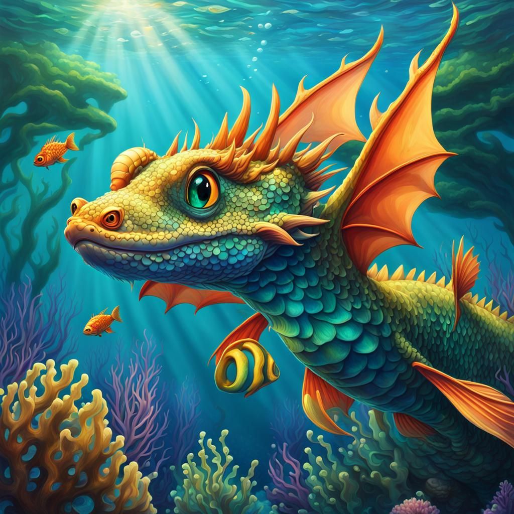 Underwater Dragon Soaring Above Coral Forest