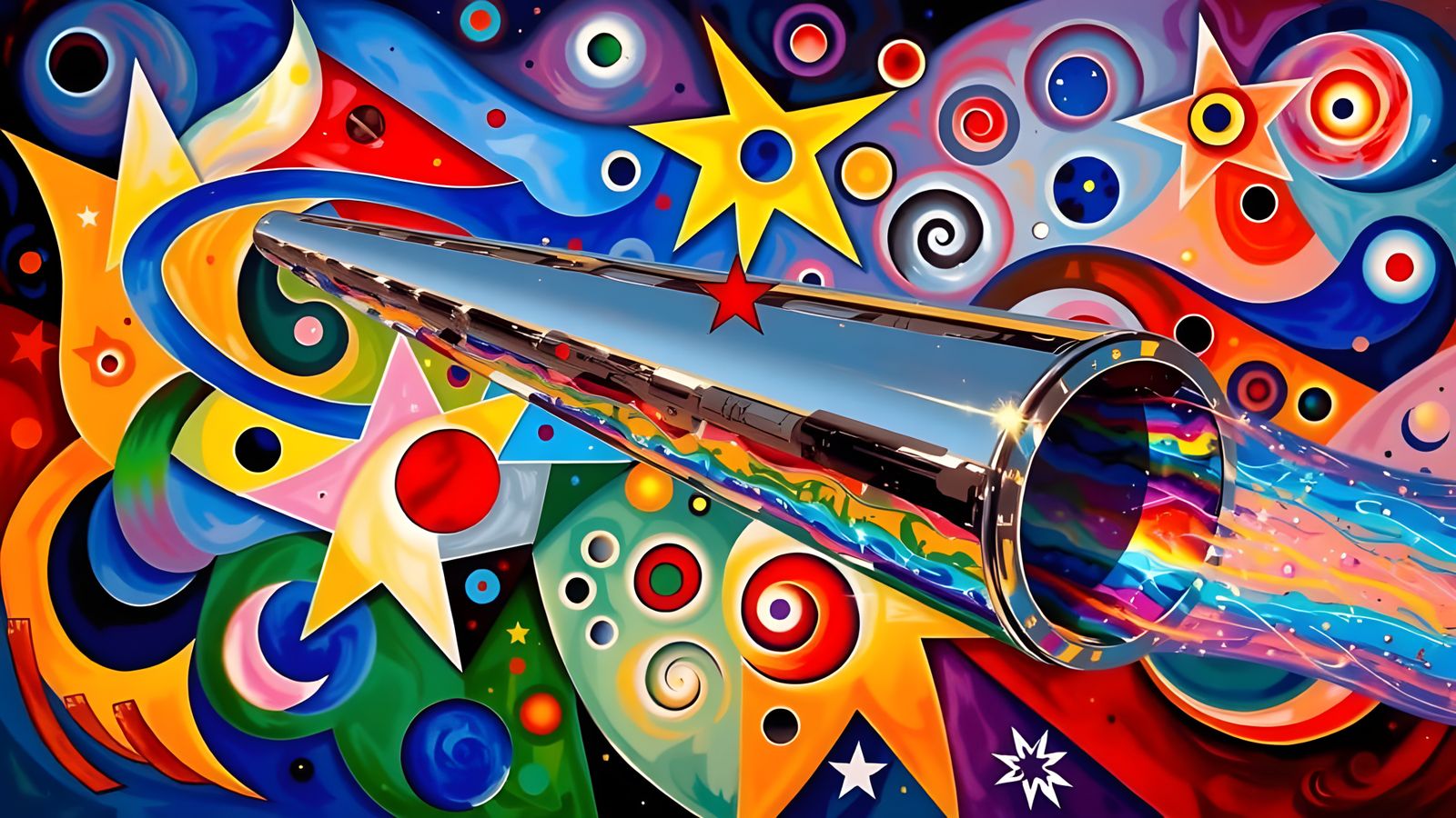 Vivid Abstract Vortex with Rainbow Cylinder in Impasto Style