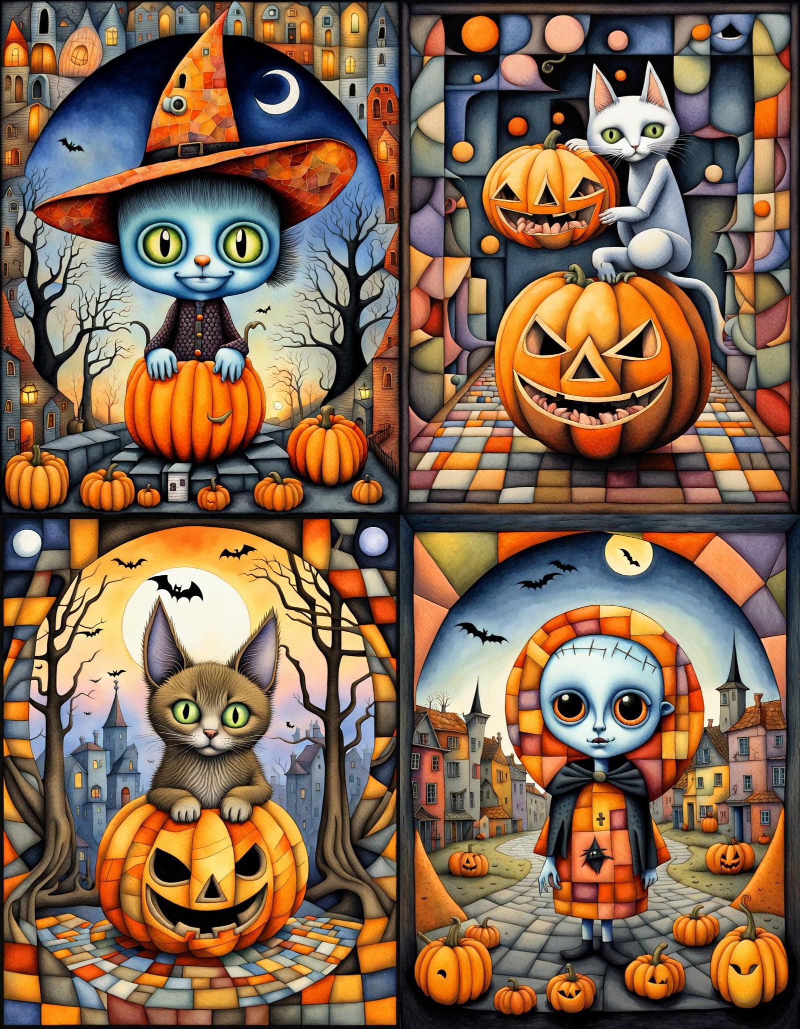 Halloween Samara in Cubist Watercolor Style