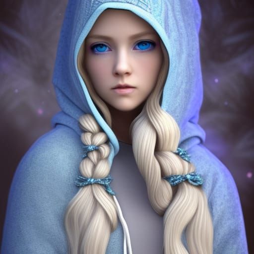 Wizard Woman in Icy Forest, Digital Art Portrait