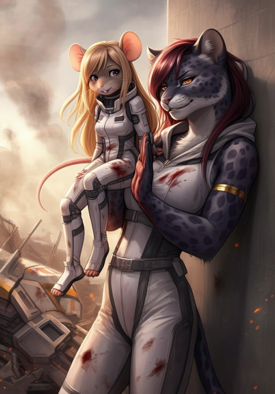 Fantasy Anime Mouse and Panther on Battlefield