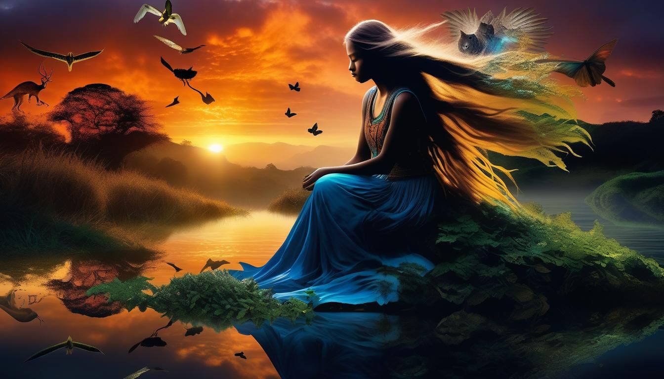 Mystical Creatures in a Sunset Collage