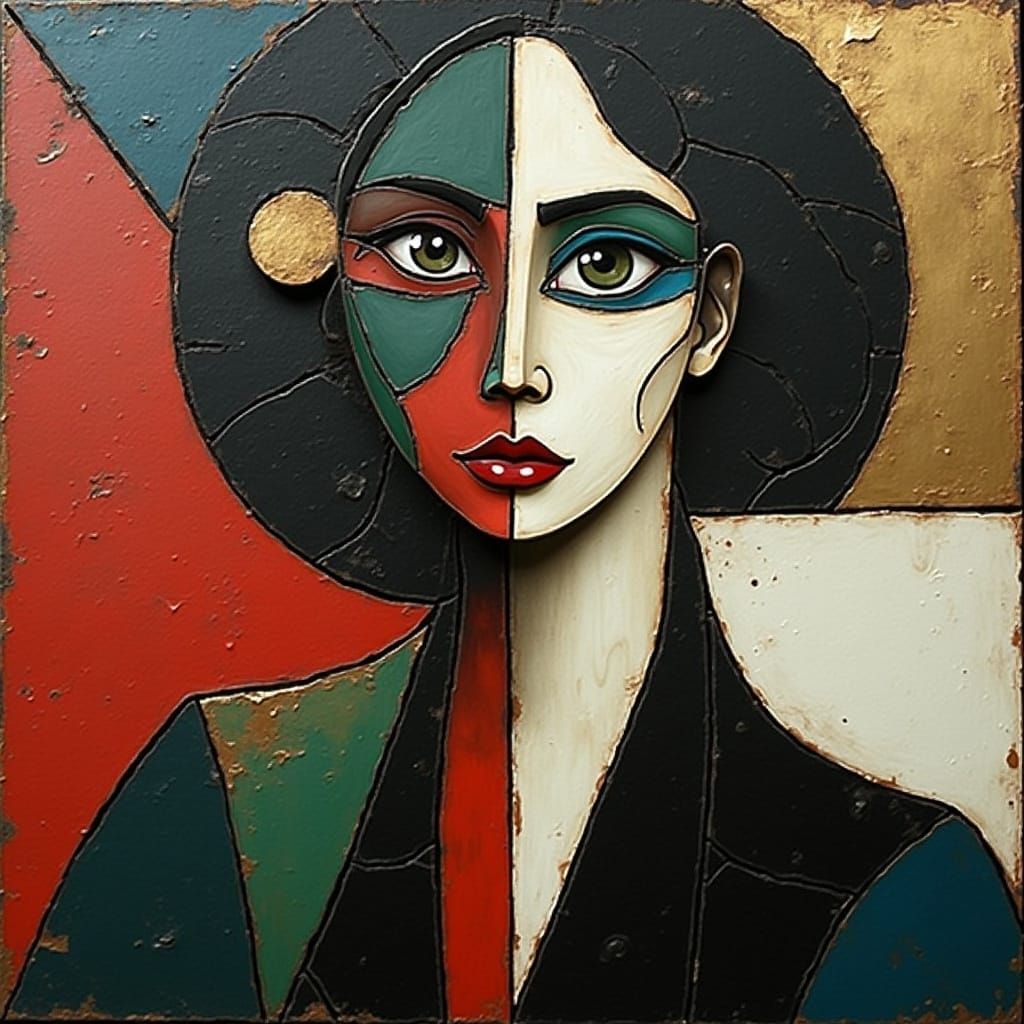 Bold Abstract Geometric Composition in Red, Black, White, Gr...