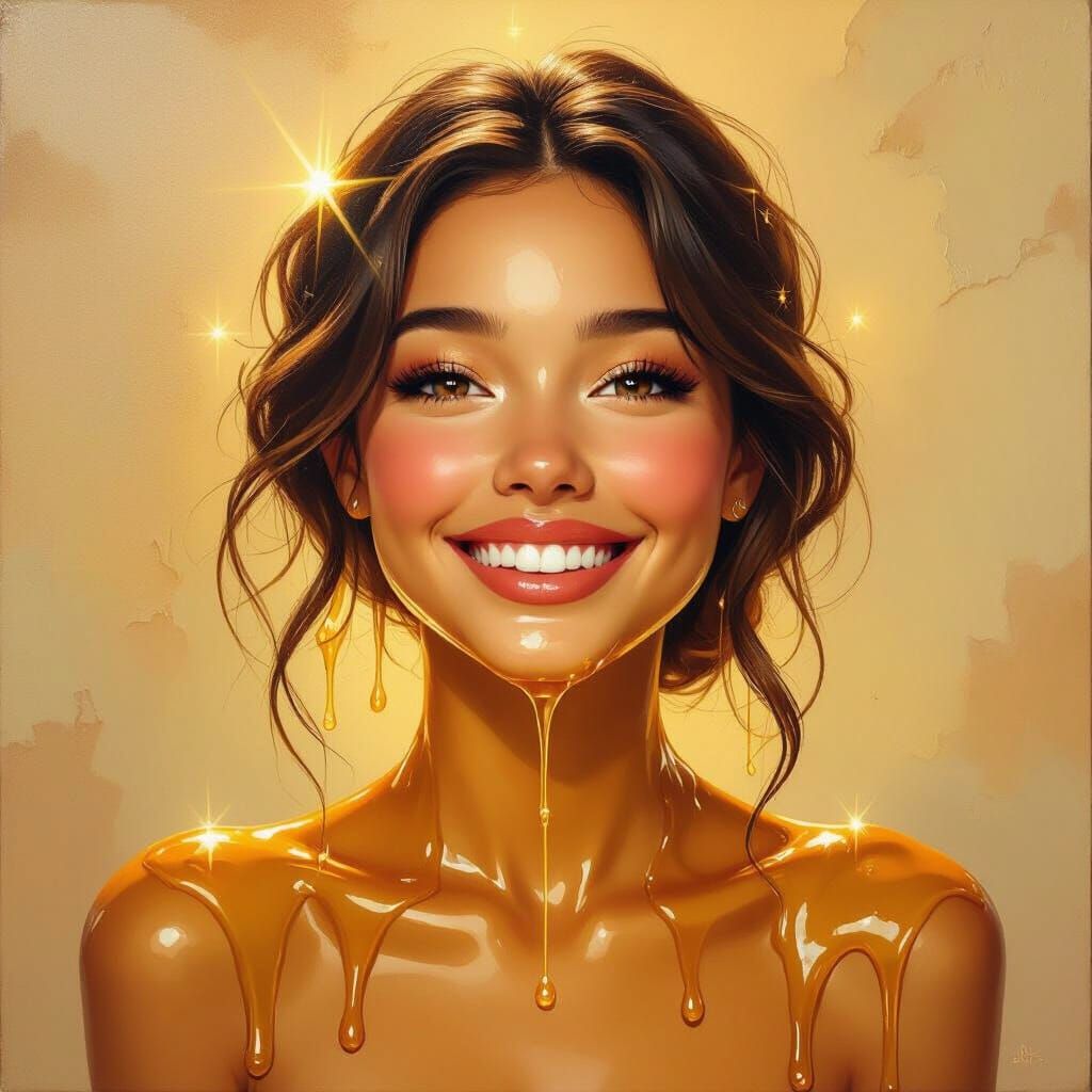 Smiling Honey Girl Sculpture in Surrealist Oil Painting Styl...