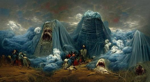 Tower of Babel in Desert, Sinister Horror Style