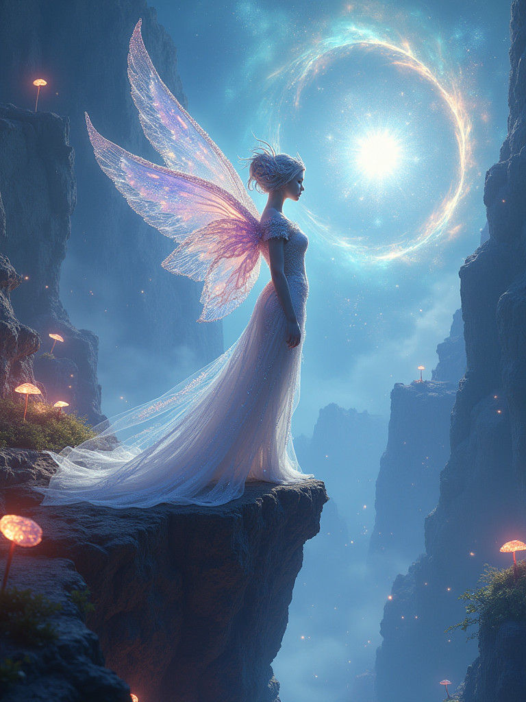 Ethereal Being in Crystal Armor on Aurora Precipice