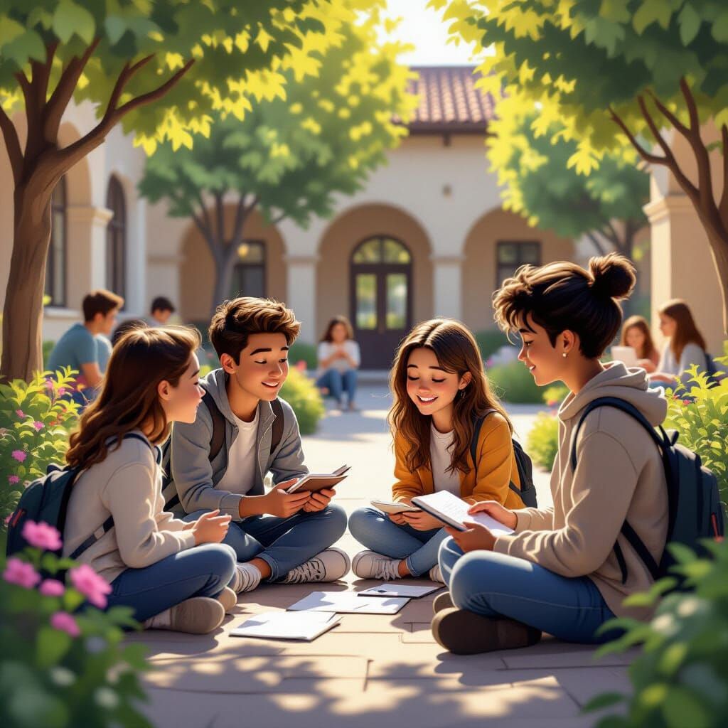 Pixar Style Grayscale Art: Emotional School Courtyard Scene