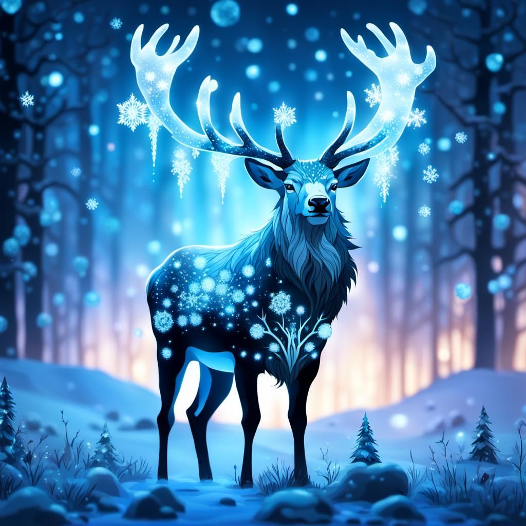 Majestic Stag with Ice Antlers in Winter Wonderland