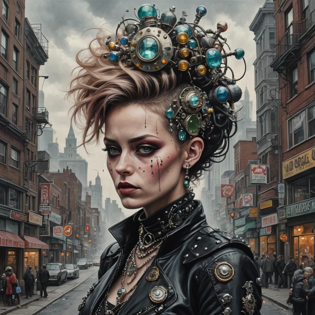 Jewel Punk Lady in Gas City at Night