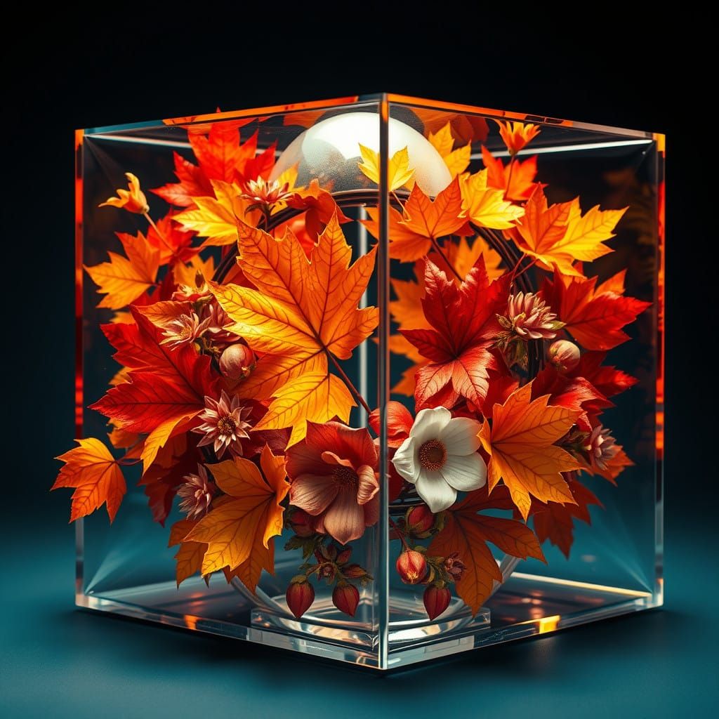 Autumn Wreath in Glass Cube Art