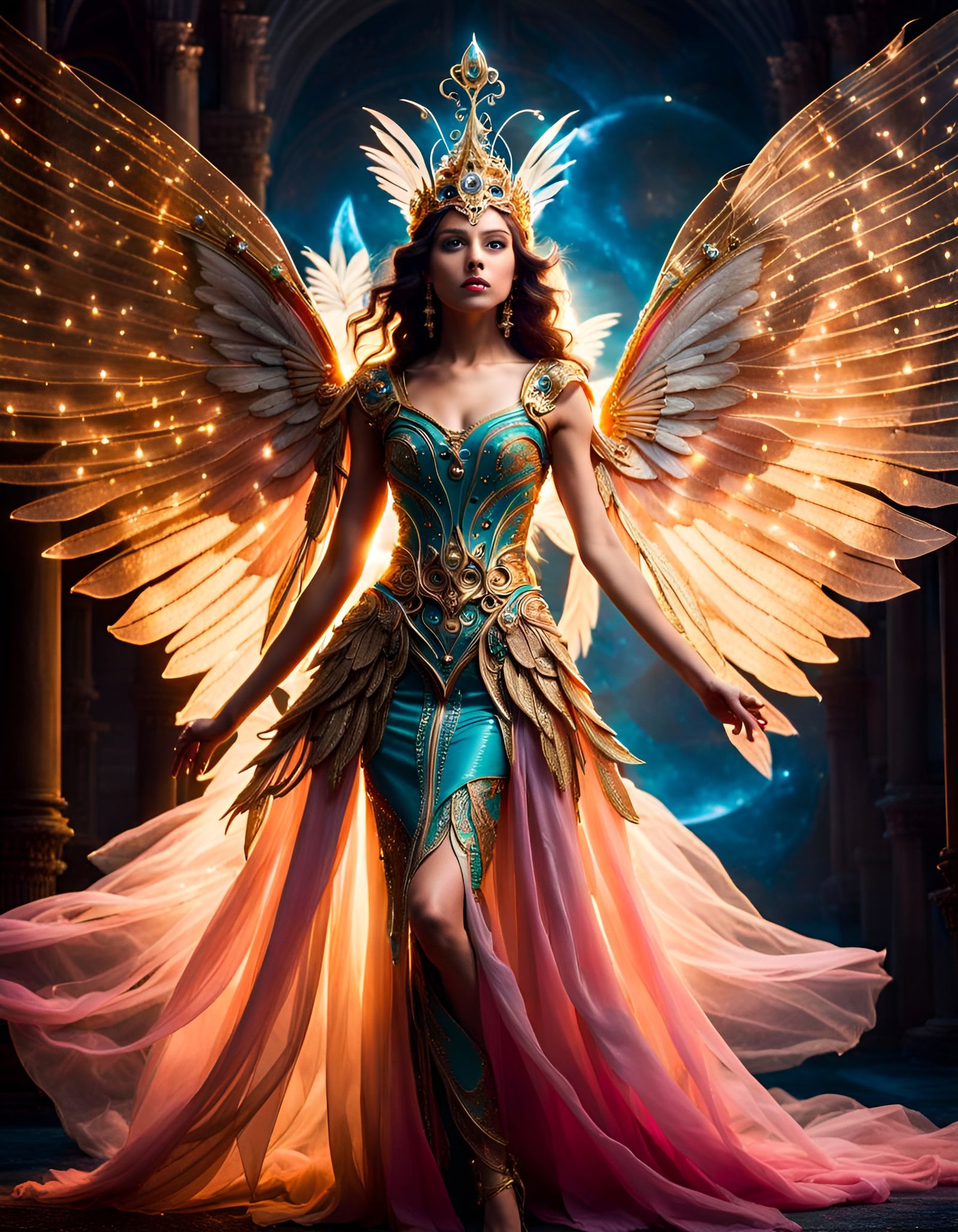 Fantasy Fairy Warrior in a Cosmos Sunset