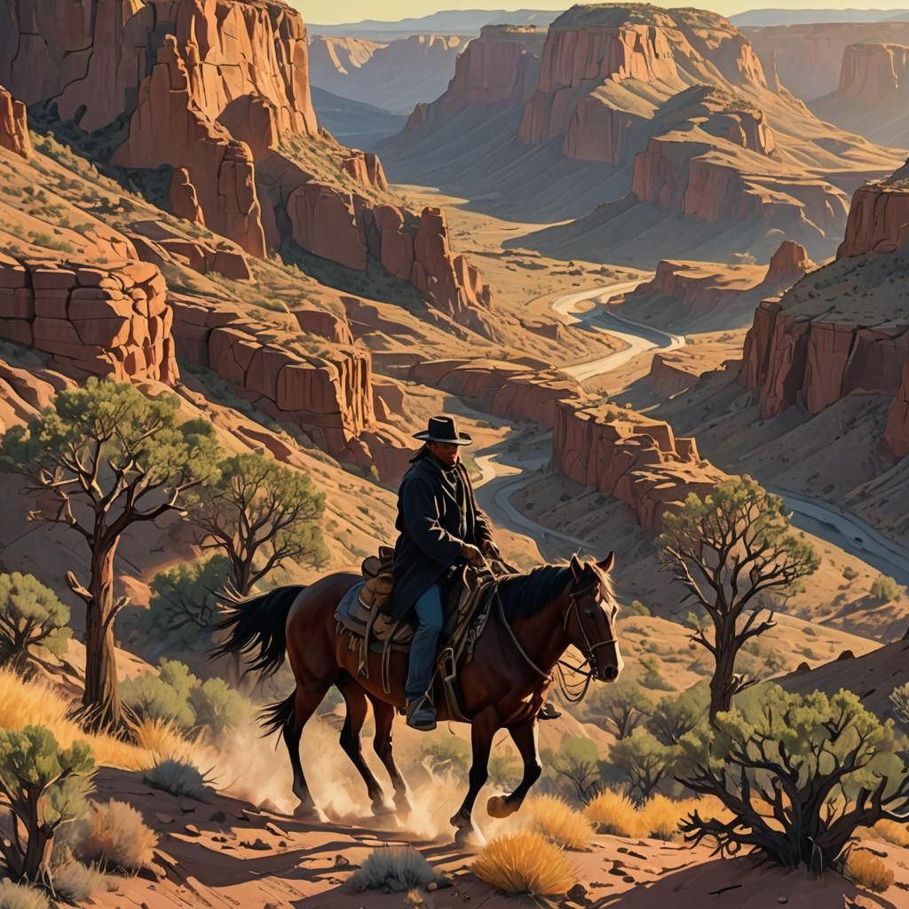 Old West Deputy Marshal Rides at Sunset