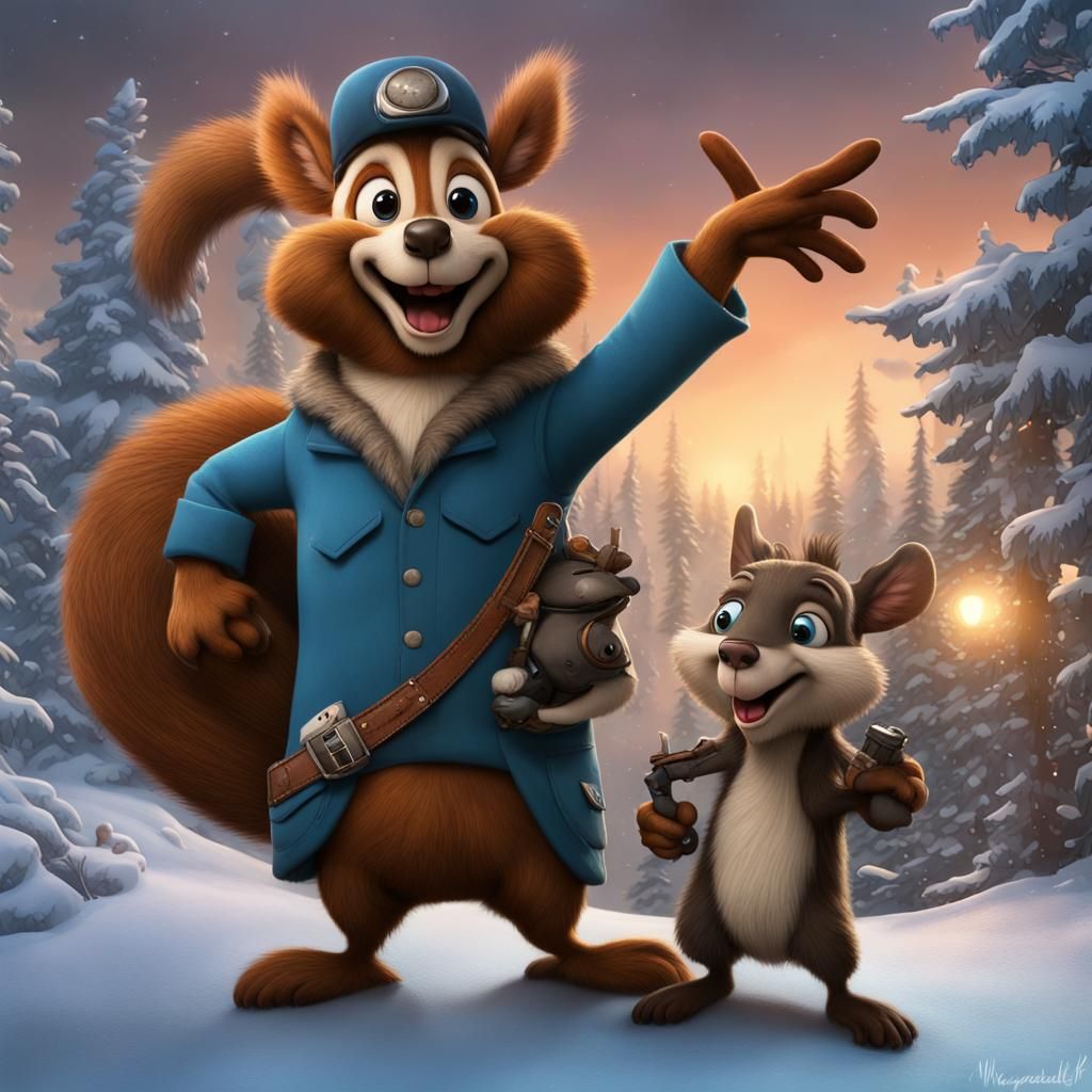 Rocky and Bullwinkle in Detailed Matte Painting