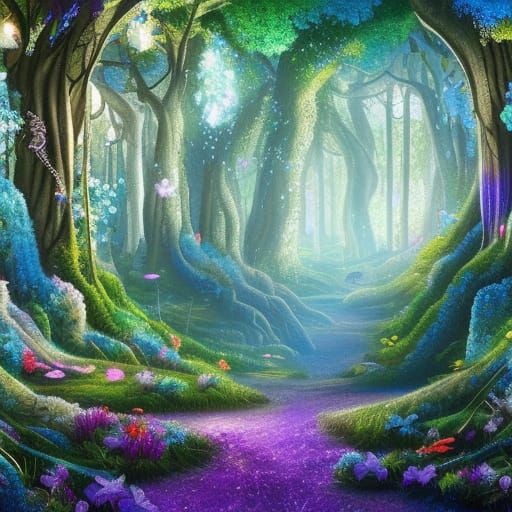 Enchanted Futuristic Forest with Tree of Life
