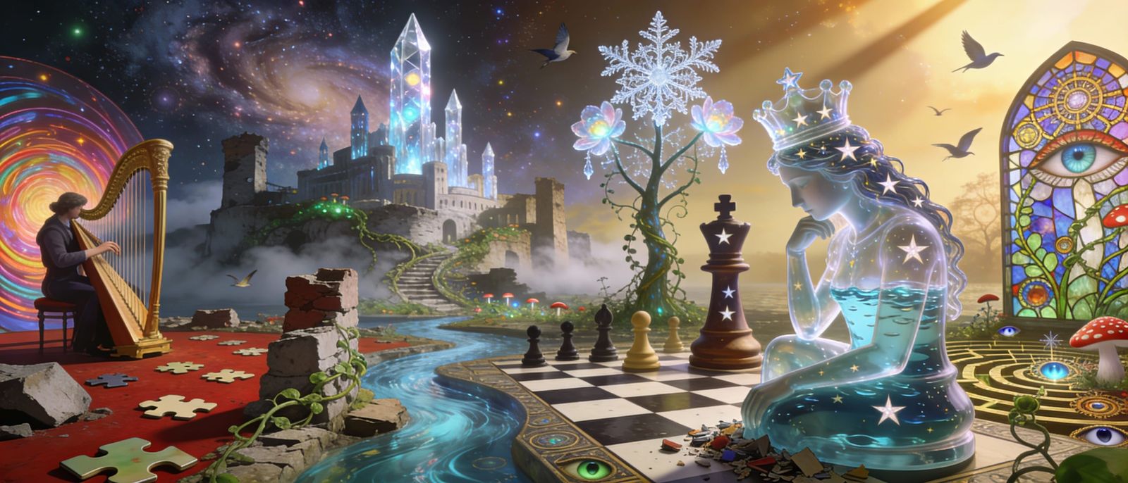 Dreamlike Ancient City Reimagined in Nebula Glow