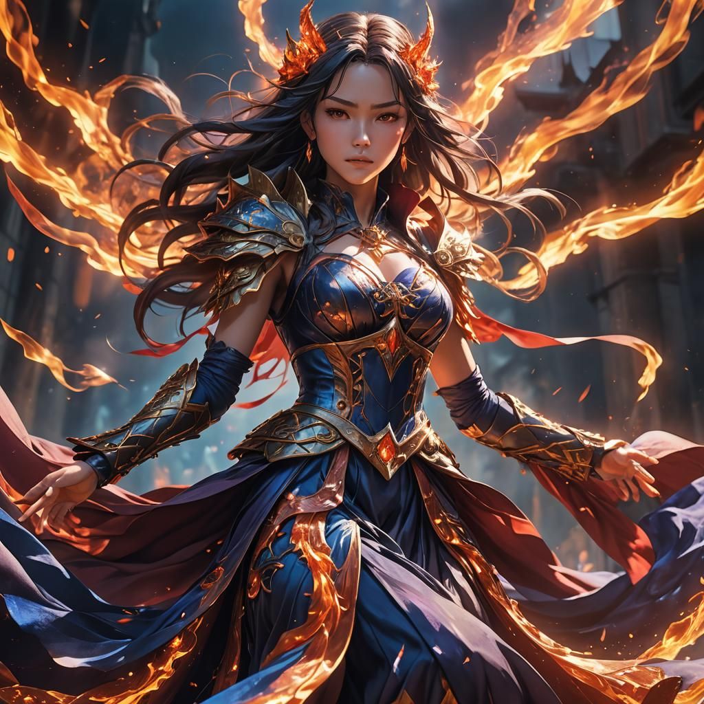 Anime Sorceress Ready for Battle in 3D