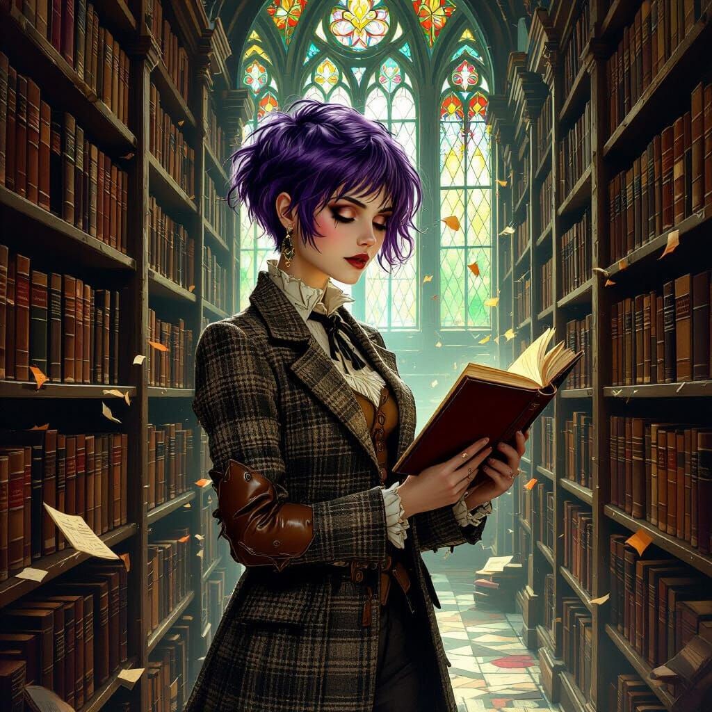 Spectral Librarian Haunting a Forgotten Library