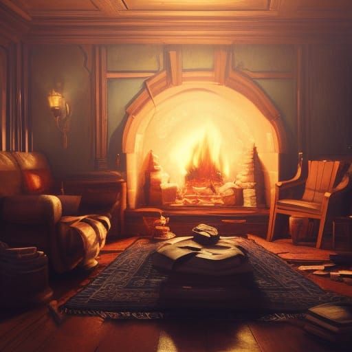 Warm Fireplace in Cozy Living Room