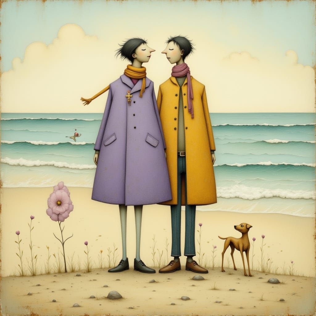 Seaside Lovers in the Wind