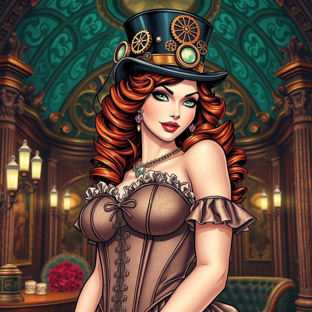 Elegant Steampunk Siren in Art Nouveau Style