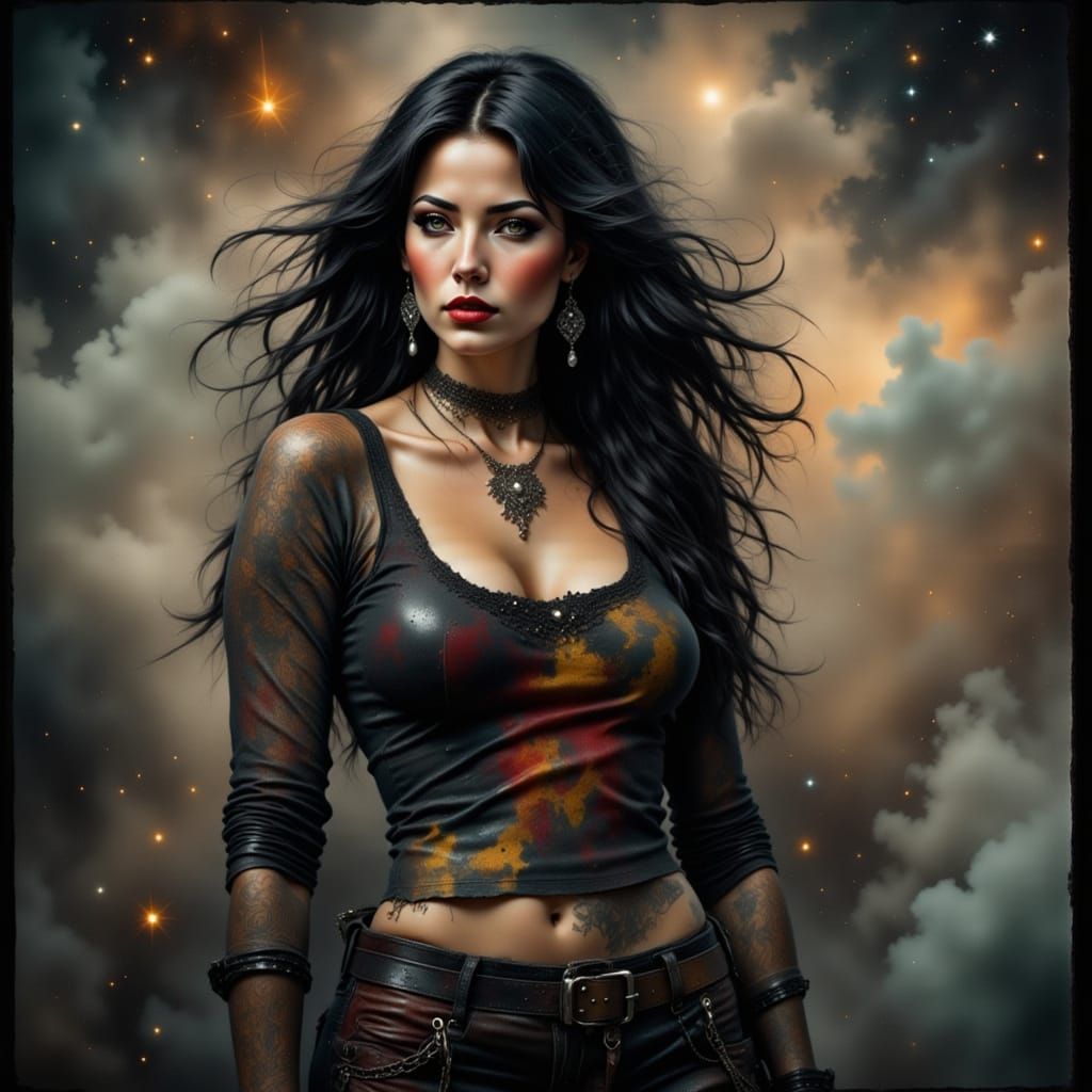 Grunge Metal Queen Under Galactic Skies