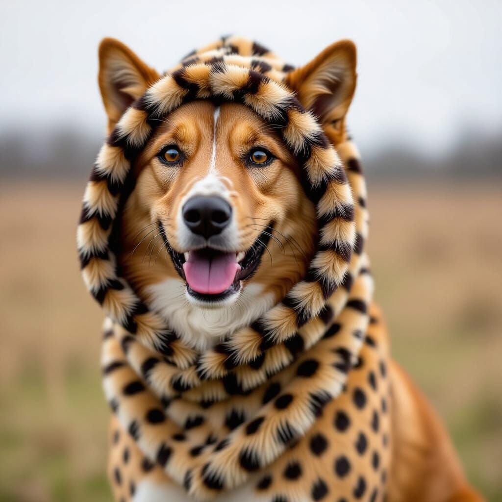 Dog in Cheetah Skin Outfit