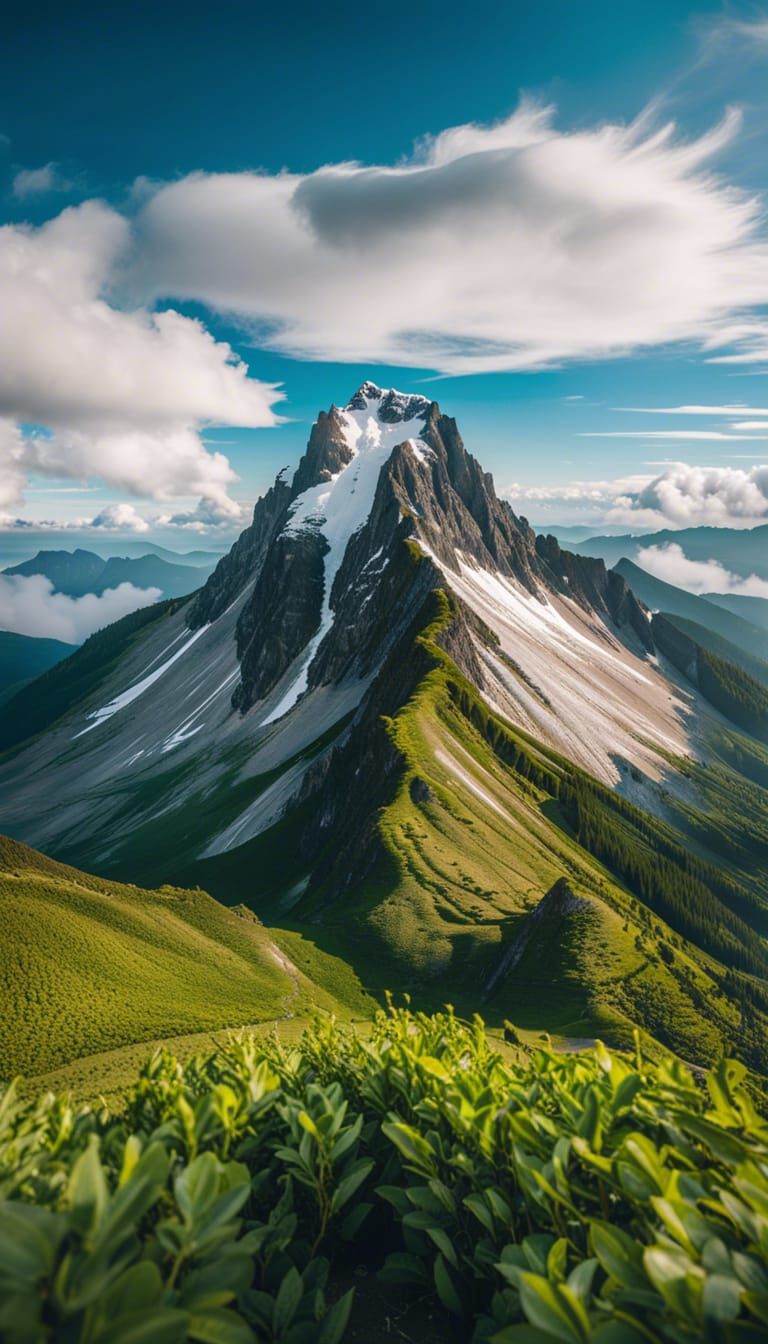 Majestic Mountain Peak Under Blue Sky
