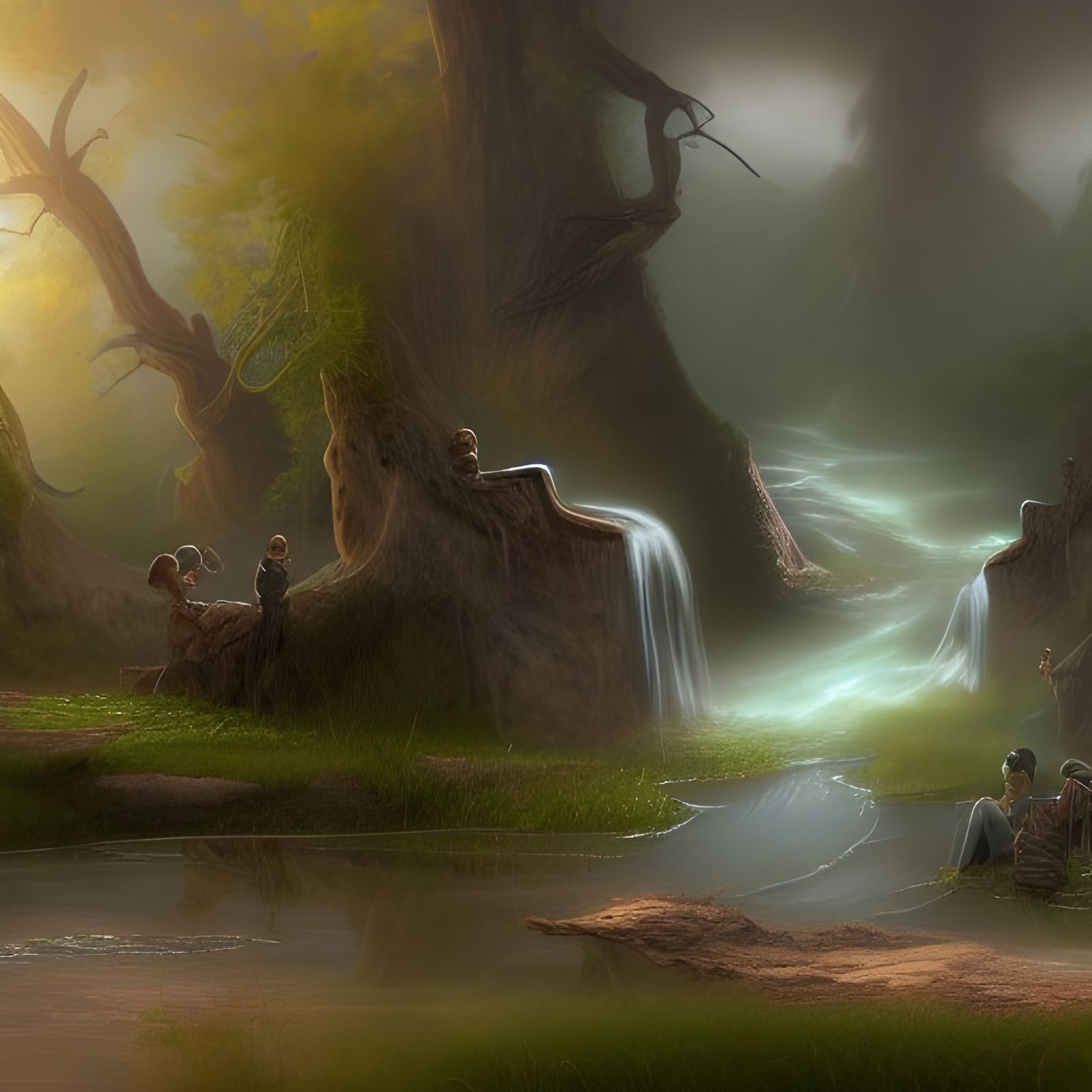 Children Playing Together in Matte Painting Style