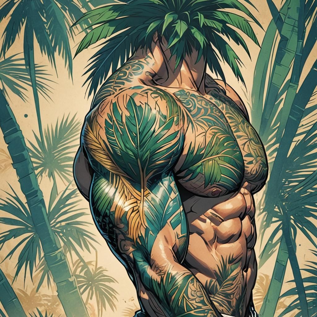 Palm Tree Tattoo in Studio Trigger Anime Style