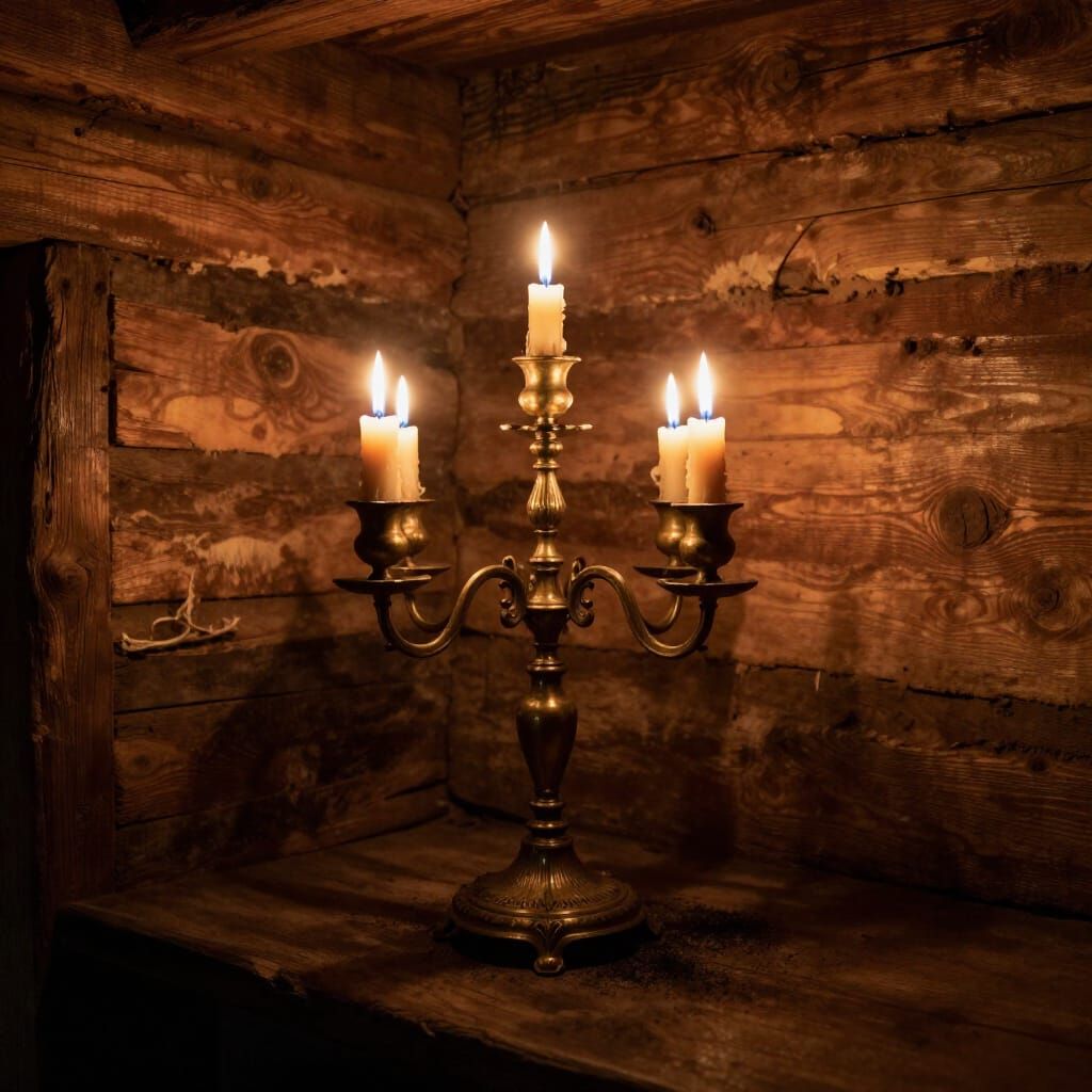 18th Century Candelabra in Rustic Cabin, Dutch Golden Age St...