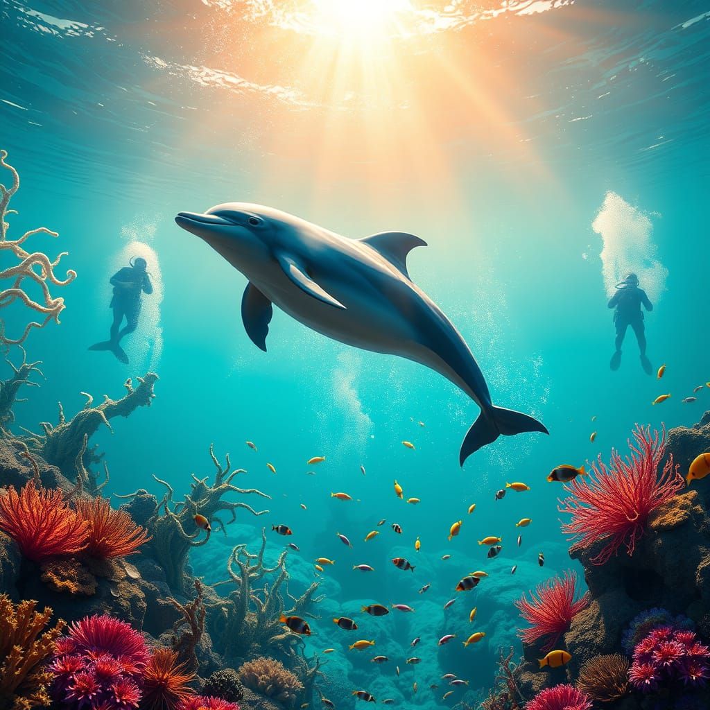 Majestic Dolphin Leaps in Iridescent Waters Amidst Fantastic...
