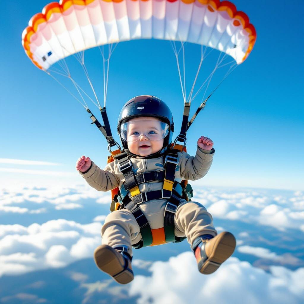 Baby Skydiving Safely in Photorealistic Style
