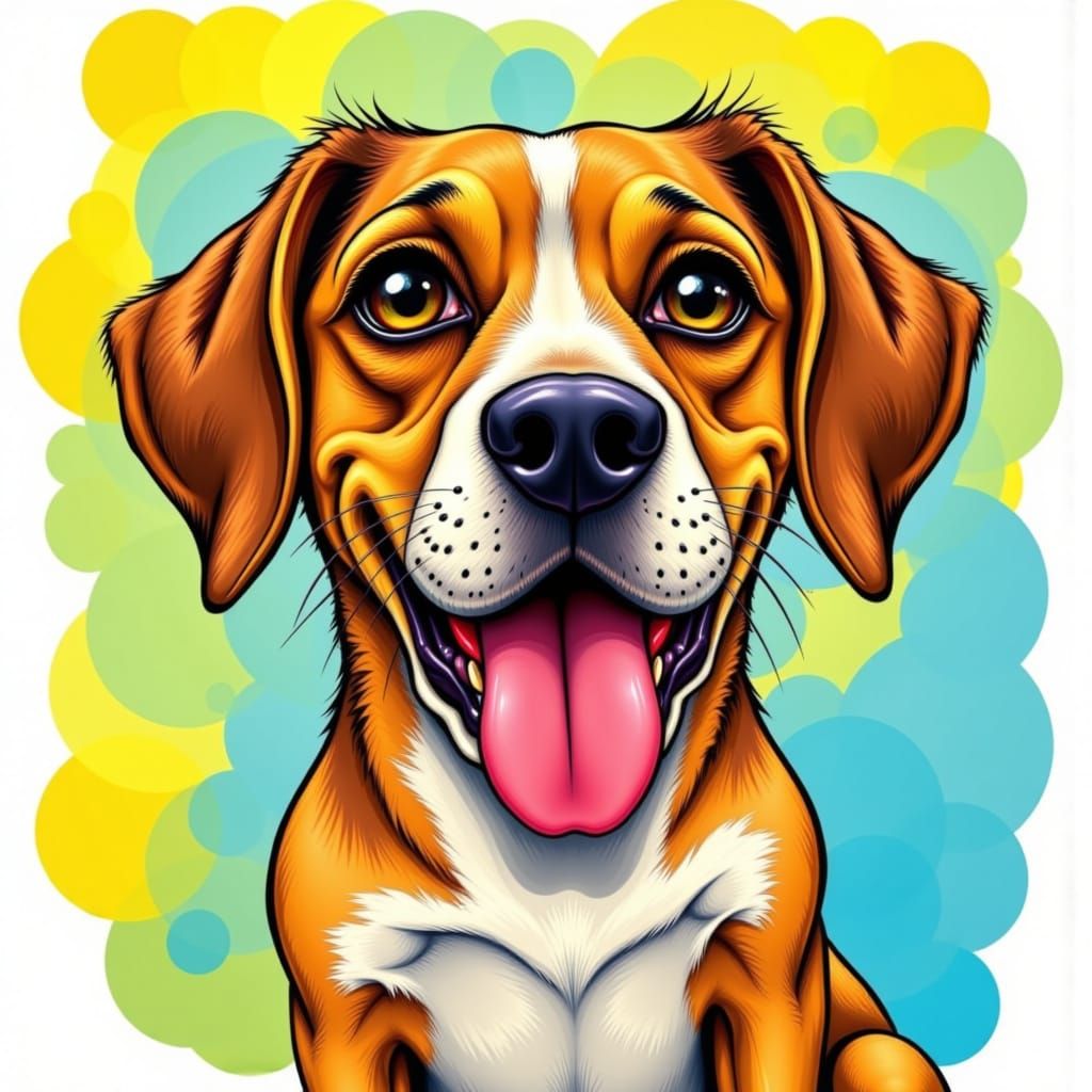 Whimsical Dog Caricature with Tongue Out